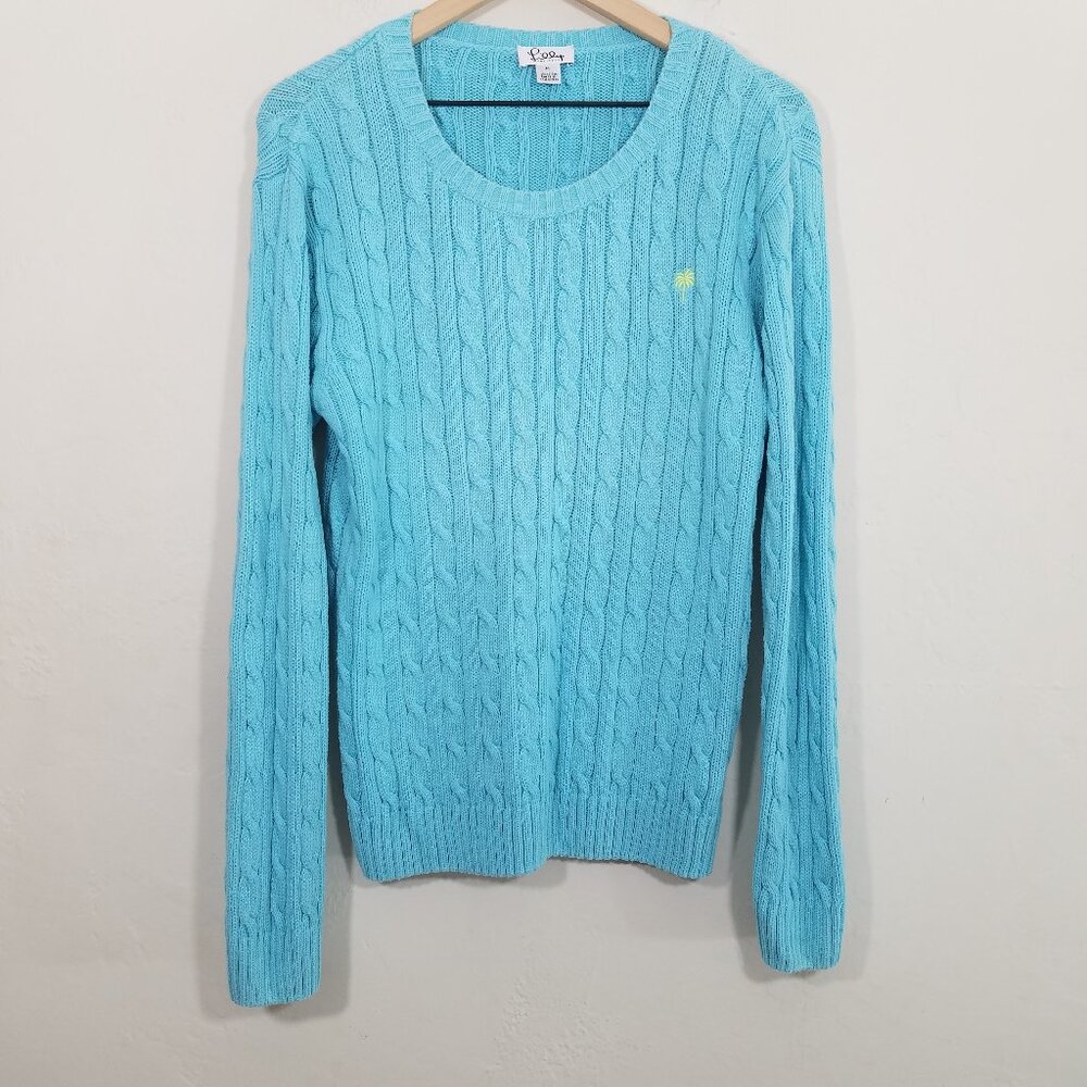 Lilly Pulitzer Vintage Cable Knit Cotton Sweater Blue Size M